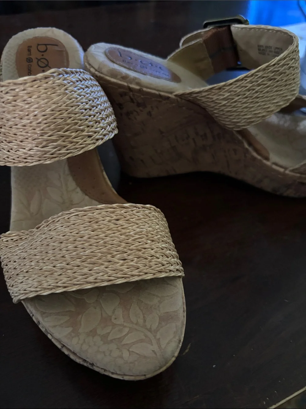 b.o.c. Braided Tan Wedge Sandals with Buckle Strap